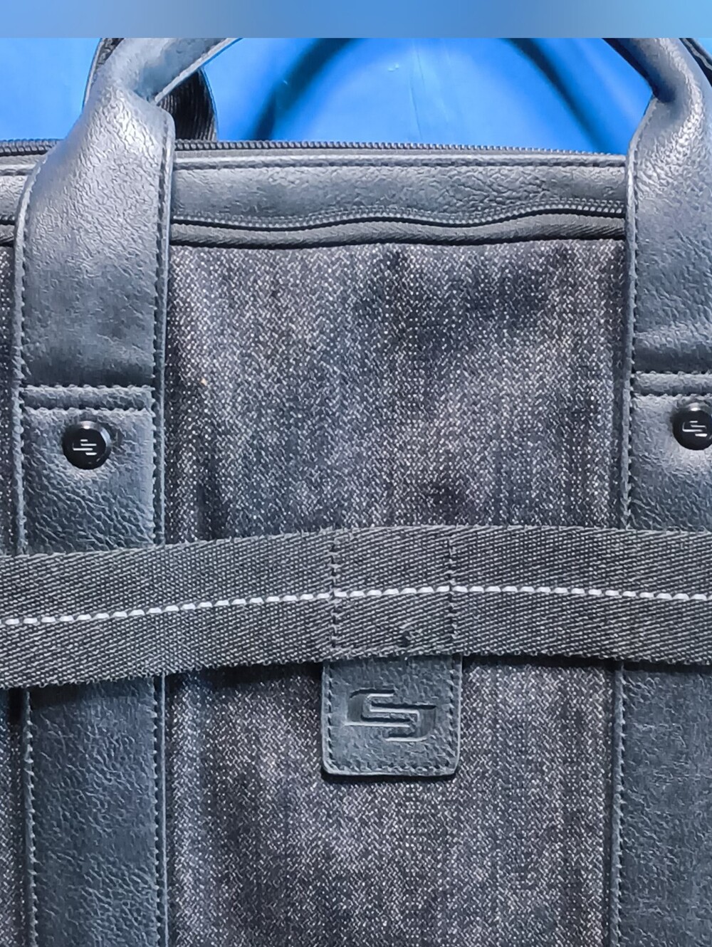 Solo New York Laptop Briefcase Messenger Bag Black Denim Faux Leather Business - Picture 3 of 9
